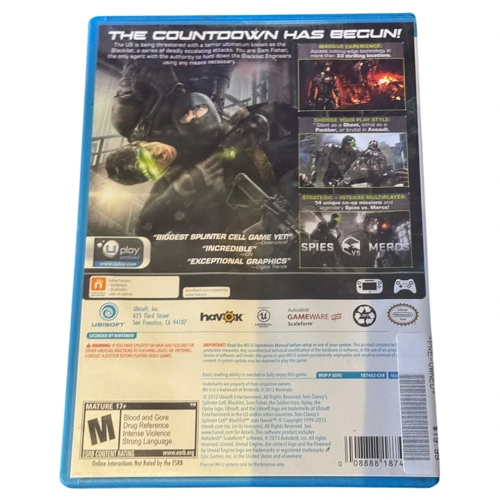 Tom Clancy's Splinter Cell Blacklist Wii U Ubisoft Stealth Action Video Game